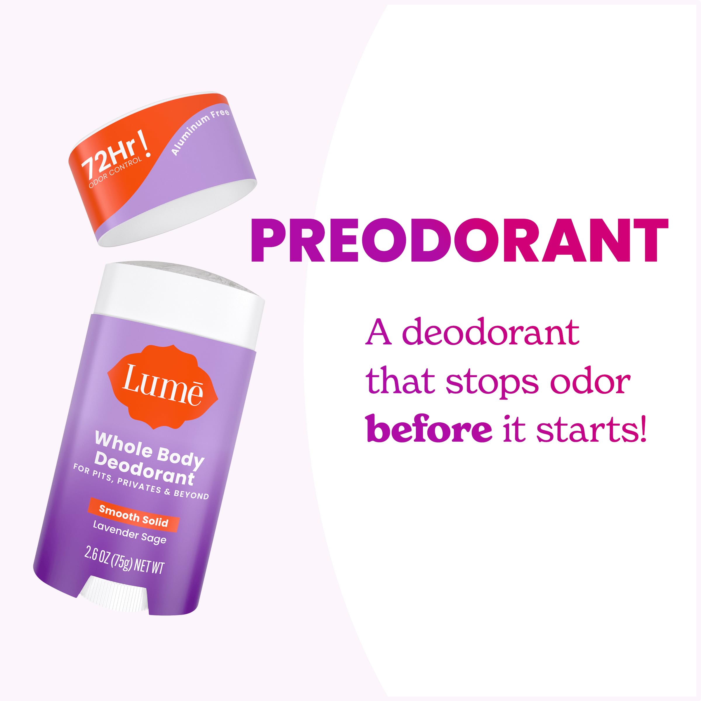 Lume hypoallergenic, skin loving formula designed for delicate areas.