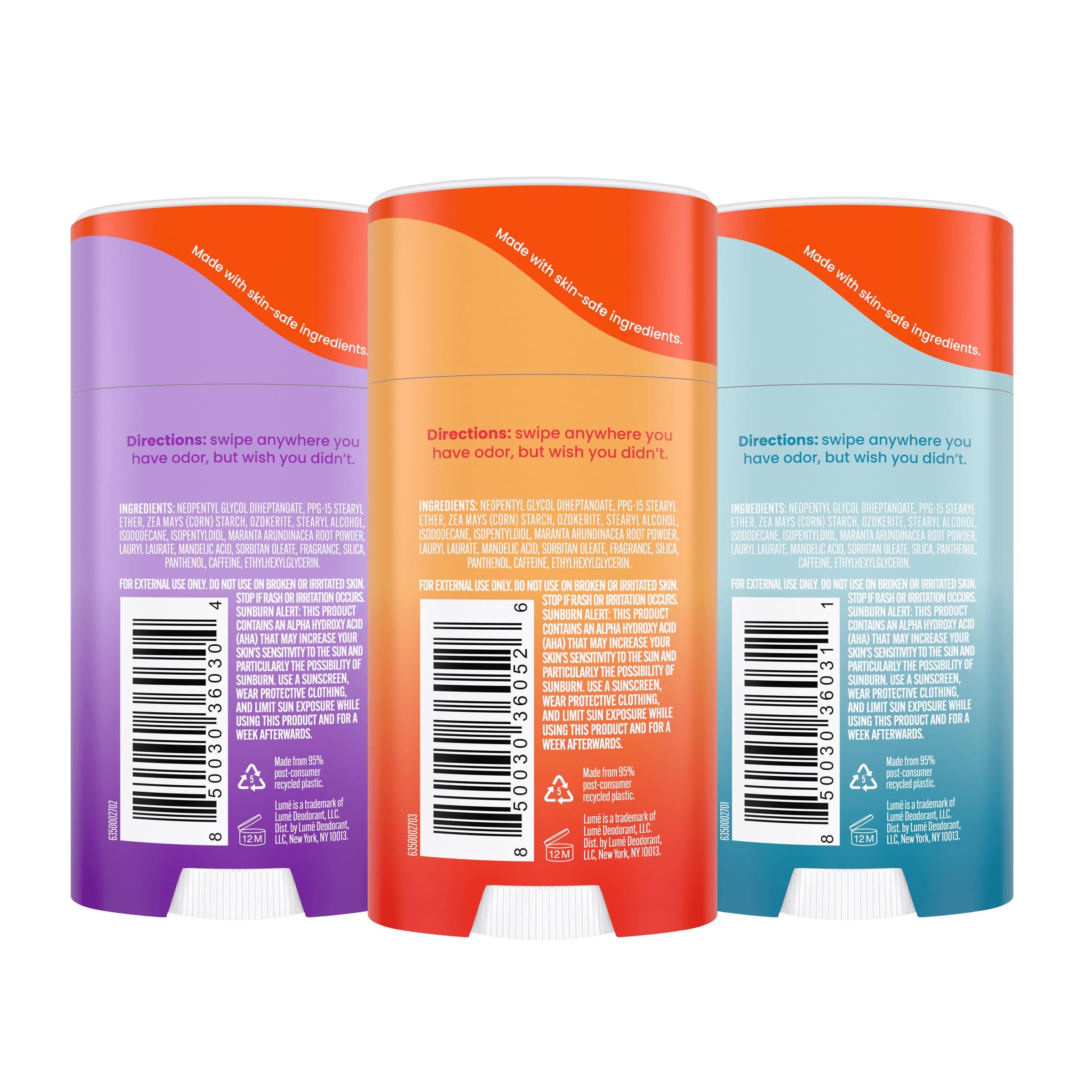 Lume smooth solid stick close-up demonstrates easy application for quick odor protection.