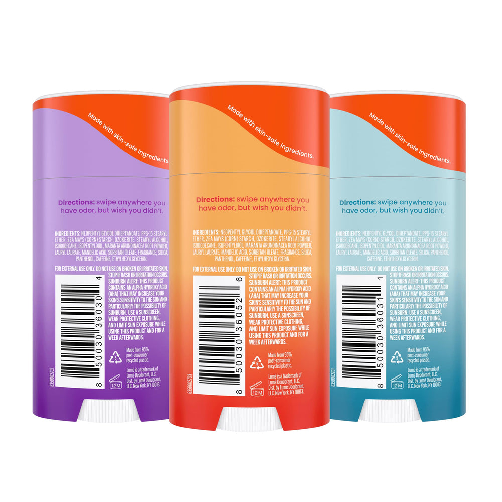 Lume smooth solid stick close-up demonstrates easy application for quick odor protection.