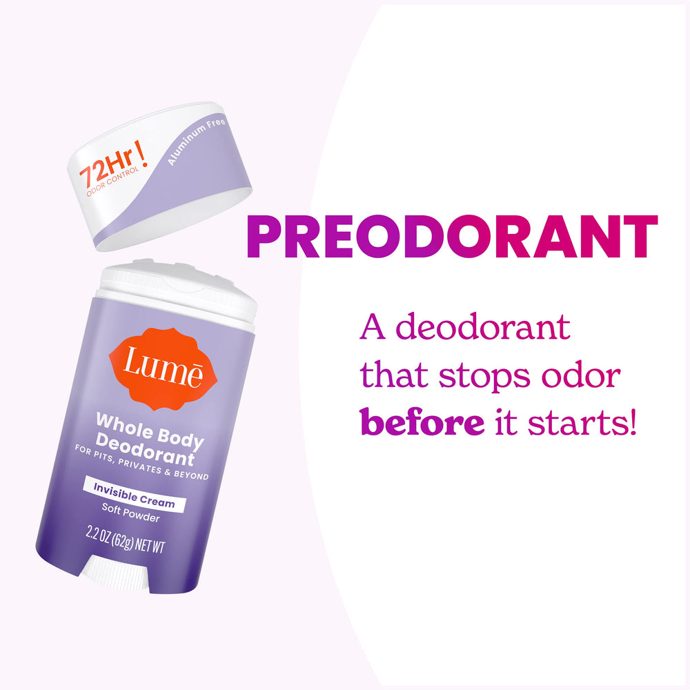 Lume soft powder scent in a creamy deodorant texture.