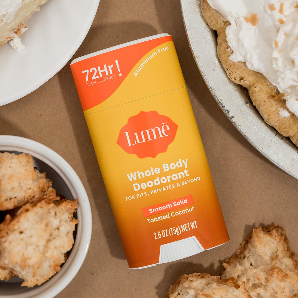 Lume toasted coconut scent note on deodorant.
