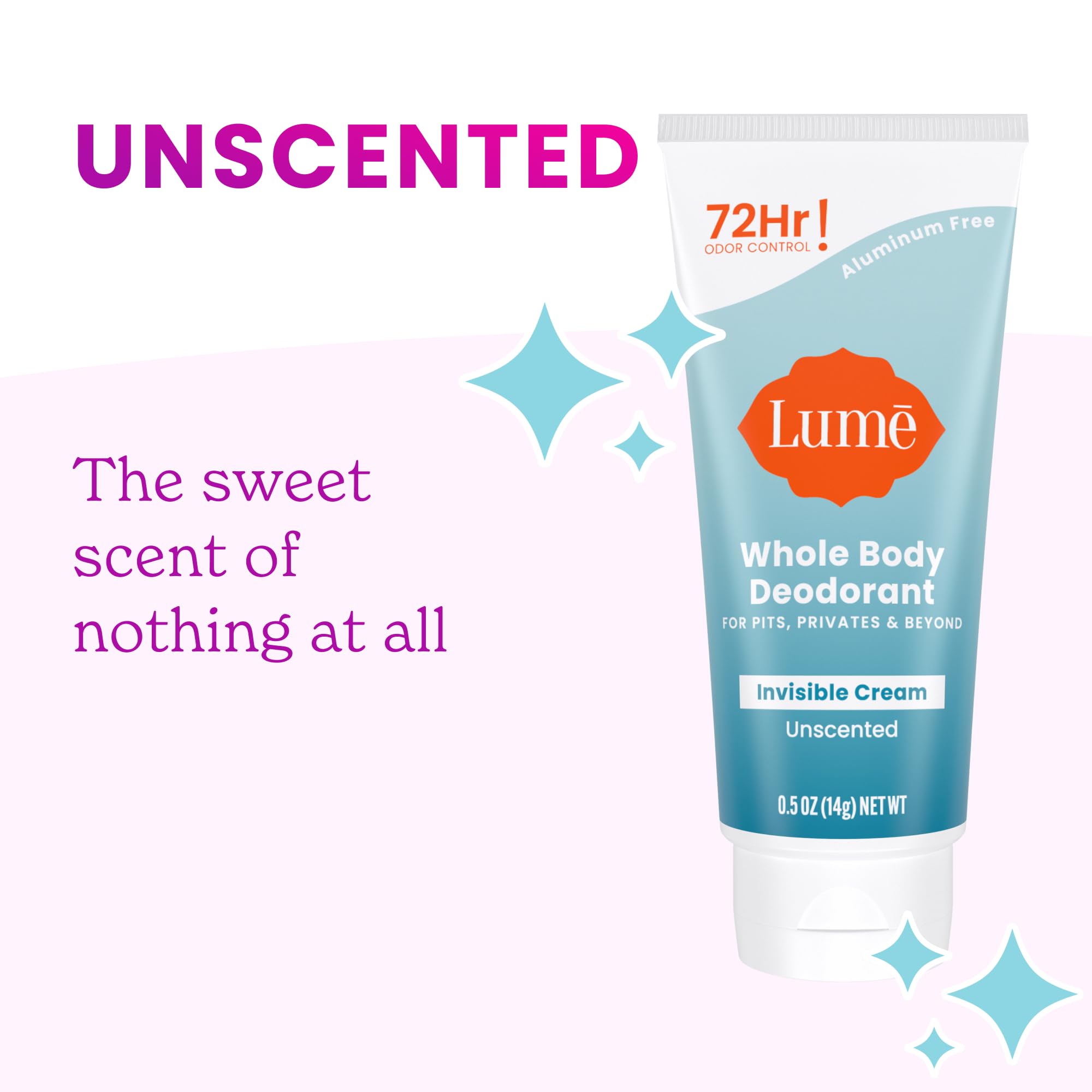 Lume travel-packaging detail highlighting 0.5oz tubes and portability.