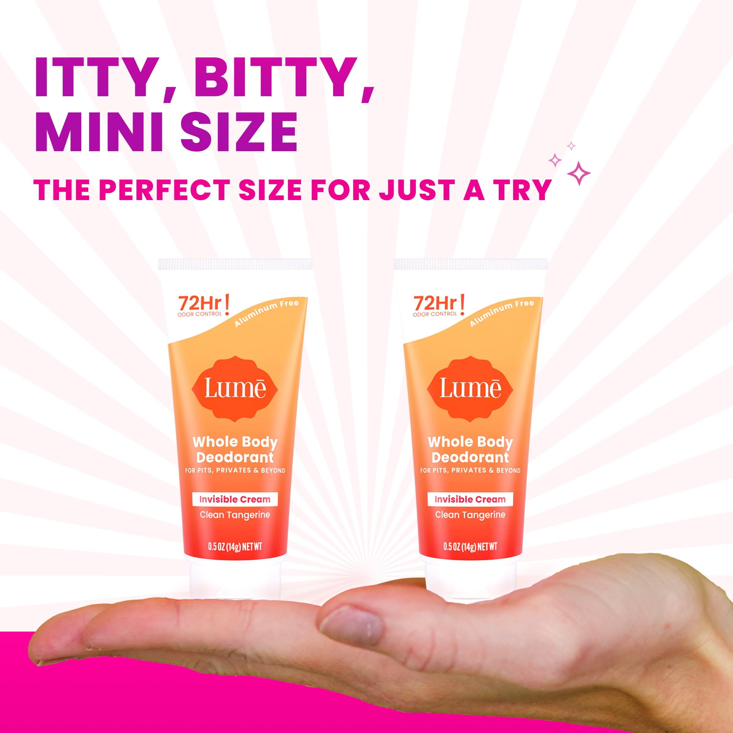 Lume travel-size two-pack showing compact packaging for trial use.
