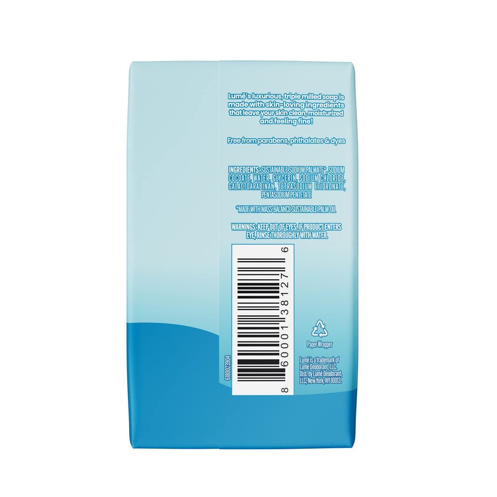 Lume soap with dense lather for luxurious cleansing.