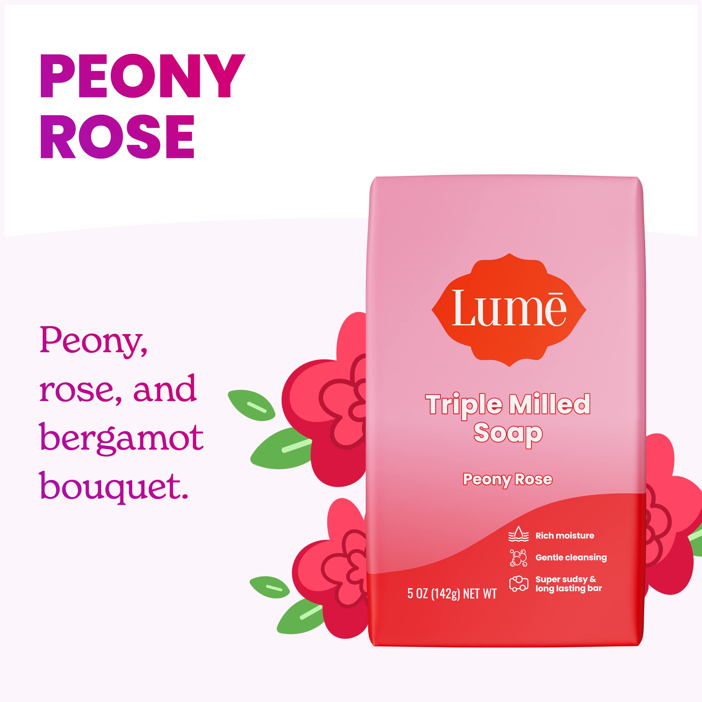 Lume bar soap performing gentle cleanse on skin with a soft texture.