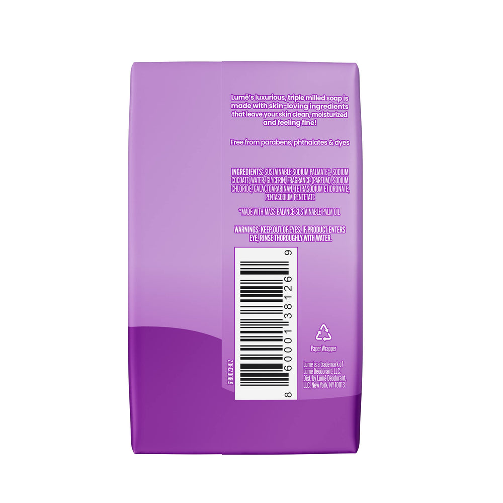 Lume lavender sage soap close-up highlighting soothing fragrance and creamy lather.