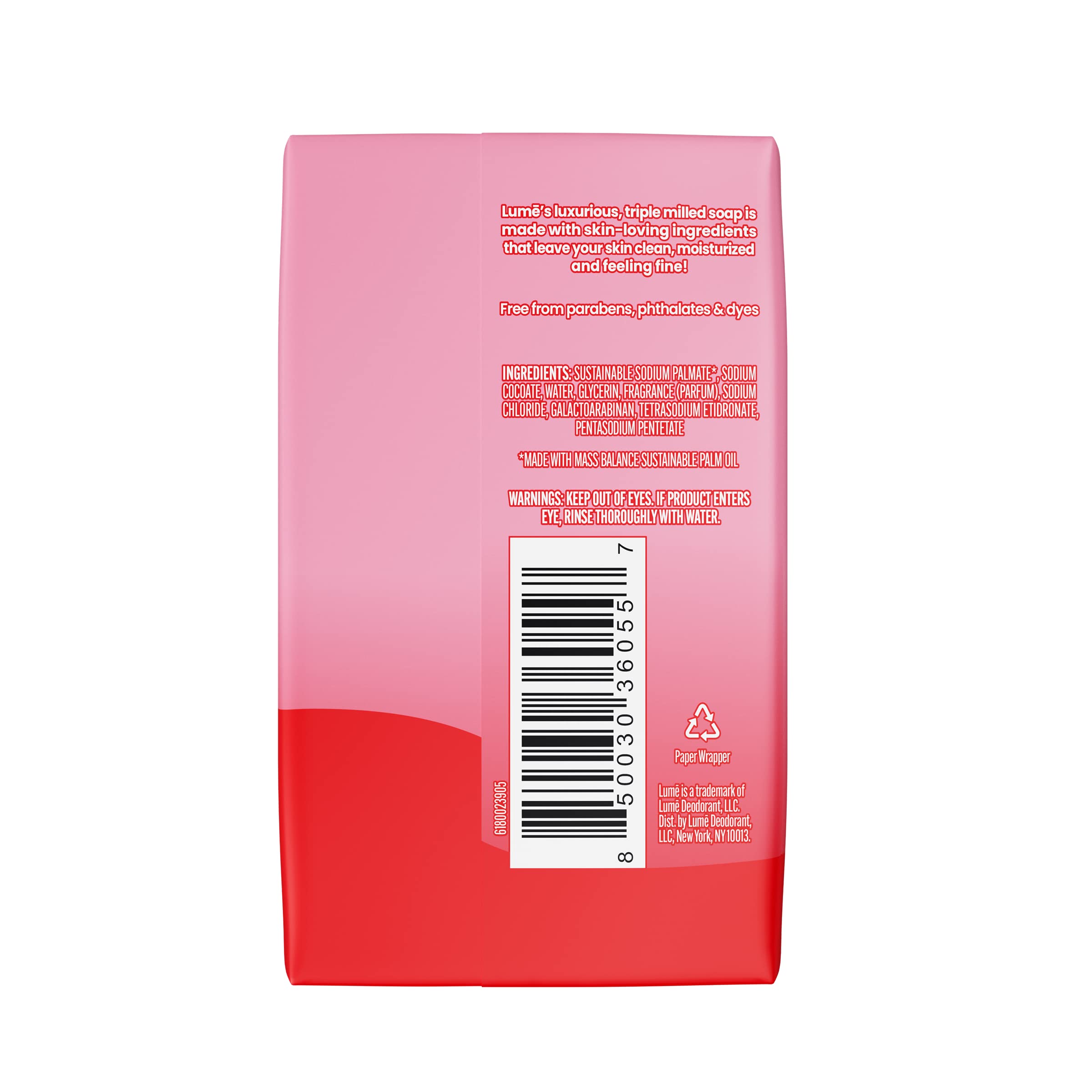 Lume soap bar displays luxurious dense lather for daily cleansing and shaving.