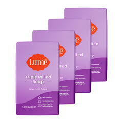 Lume triple milled bar soap showing rich moisture for soft, hydrated skin.