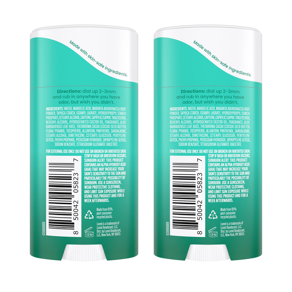 Two-pack of Lume mint cucumber invisible cream stick for odor control.