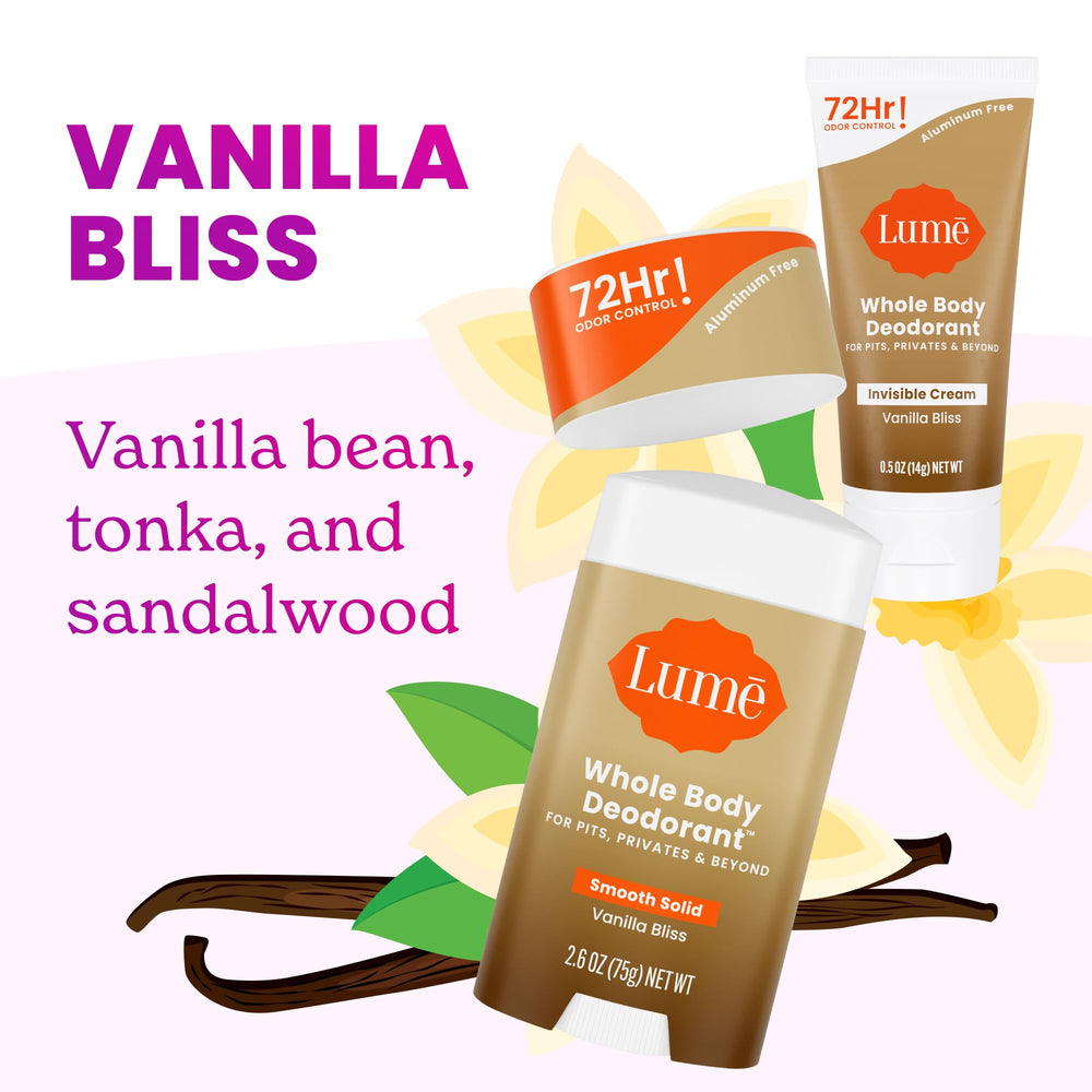 Lume Vanilla Bliss bundle packaging showcases both cream and stick.