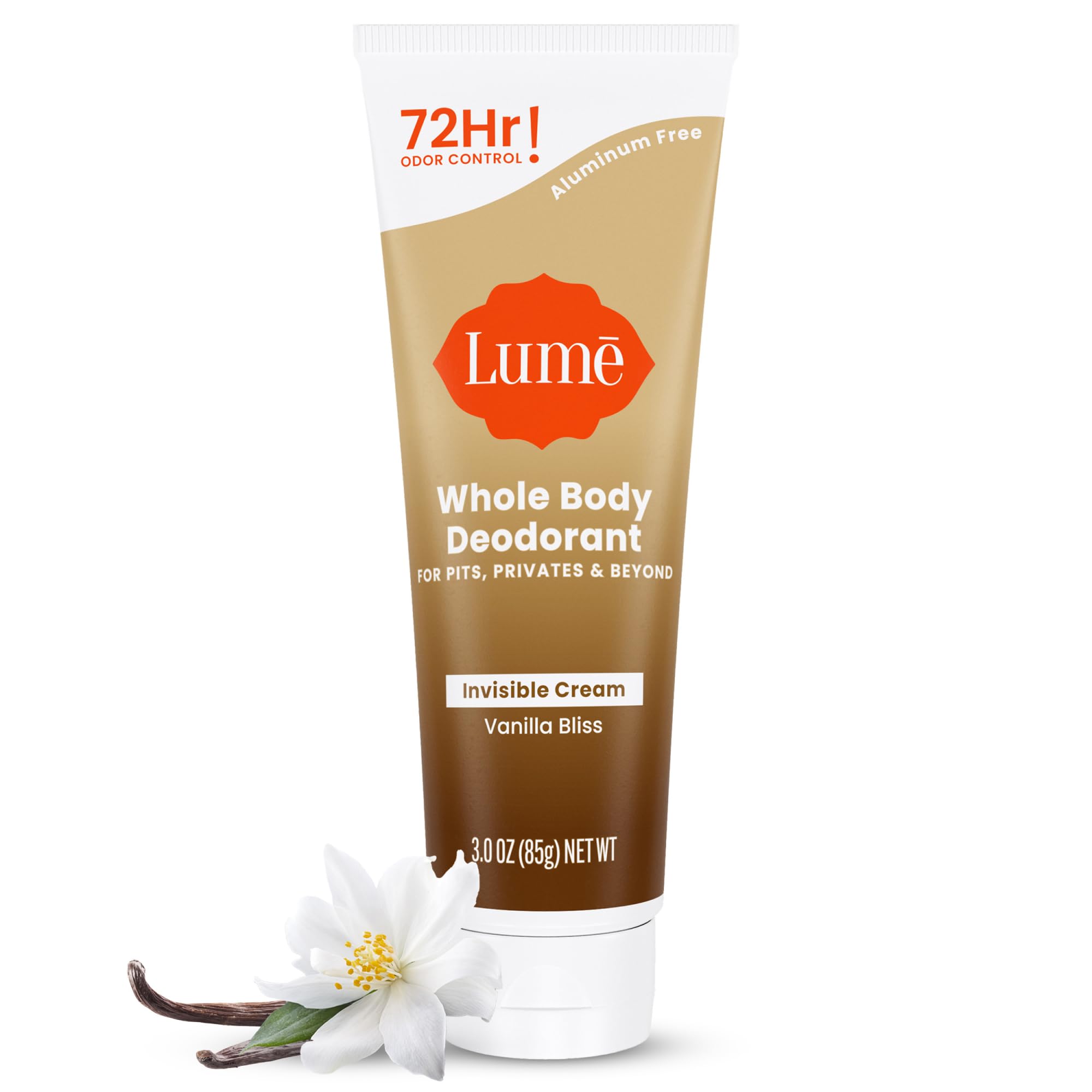 Lume Whole Body Deodorant bottle in Vanilla Bliss provides all day odor control.