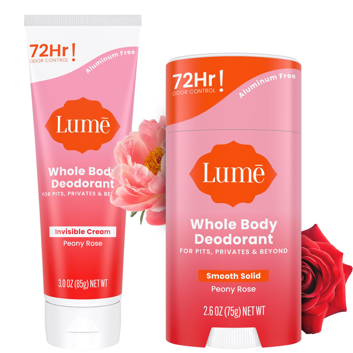Lume Whole Body Deodorant Cream Tube in Peony Rose for quick application and long-lasting freshness