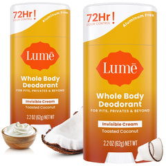 Lume invisible cream stick in toasted coconut for all-day odor control.