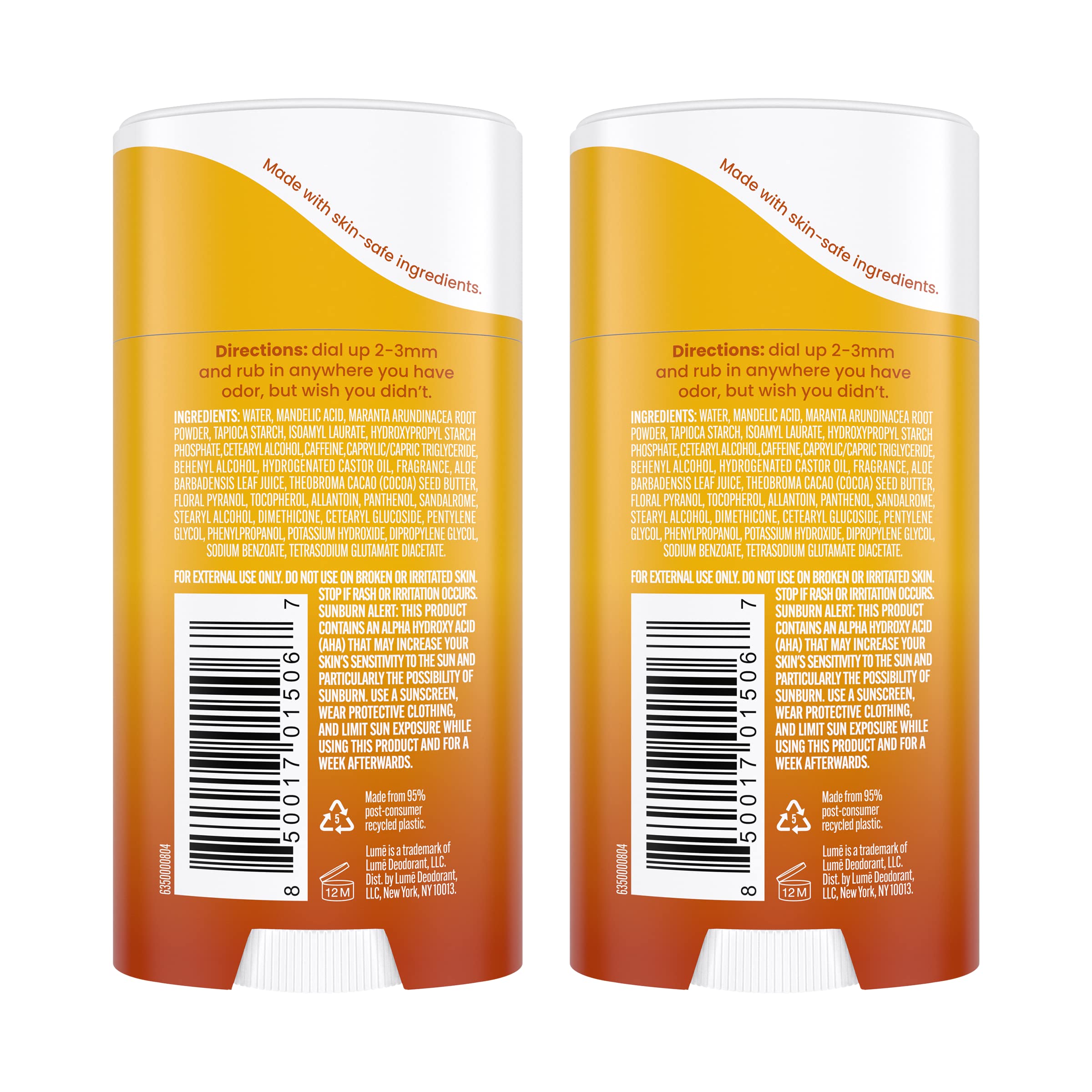 Applying Lume invisible cream stick to skin for long-lasting freshness.