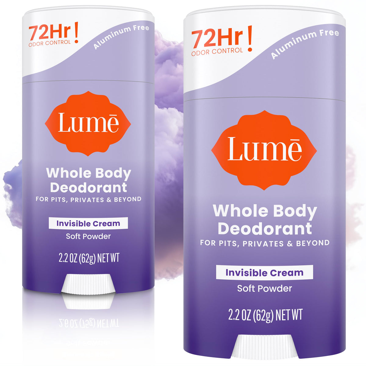 Lume invisible cream stick deodorant for all-over odor control.