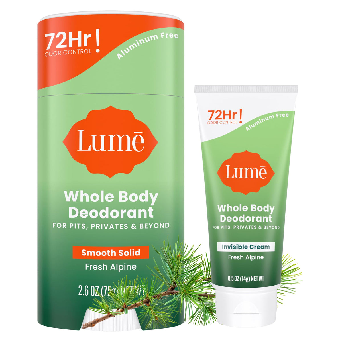 Lume invisible cream tube mini in Fresh Alpine scent, compact for on-the-go odor control