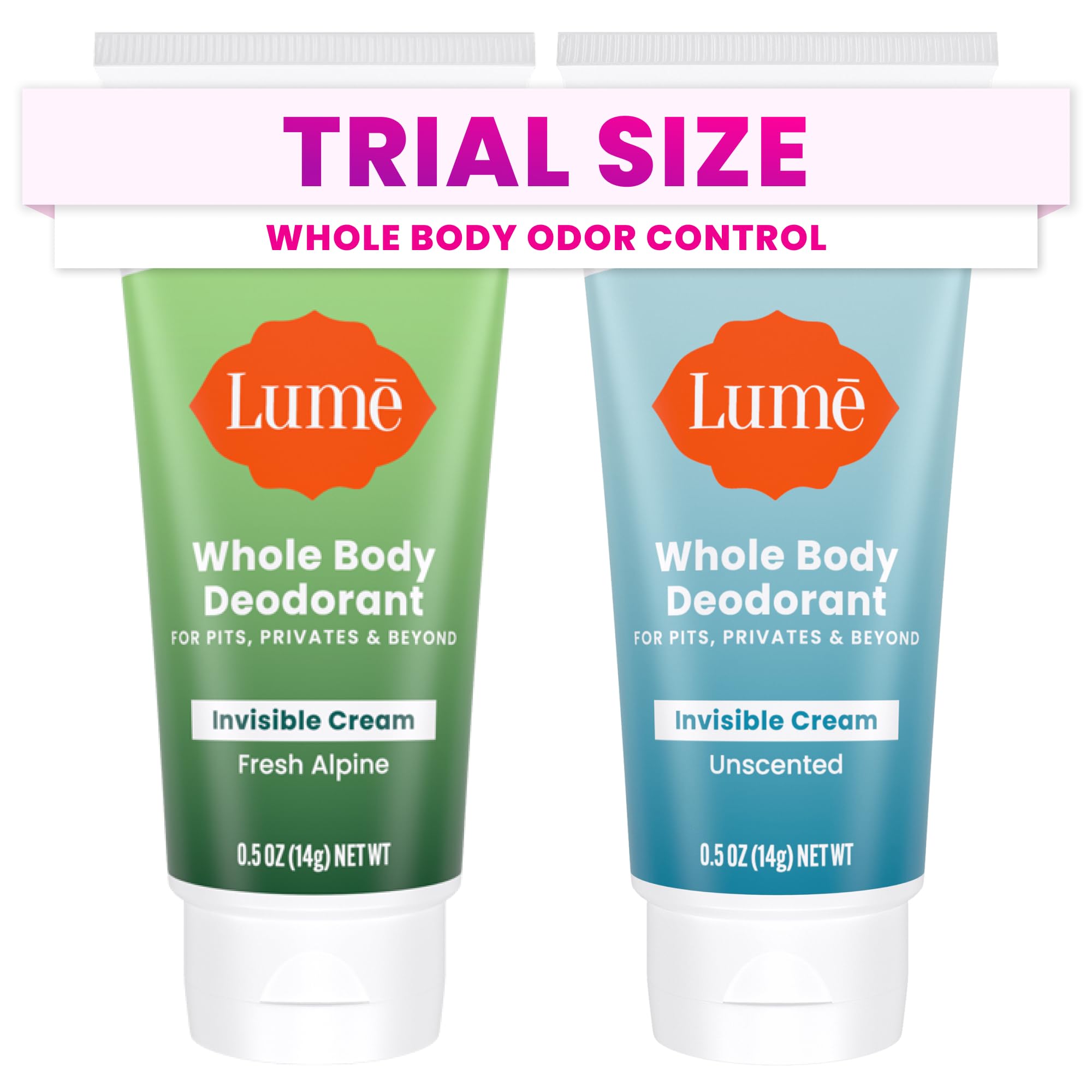 Lume Whole Body Deodorant mini pack front view for travel convenience and all-day odor control.
