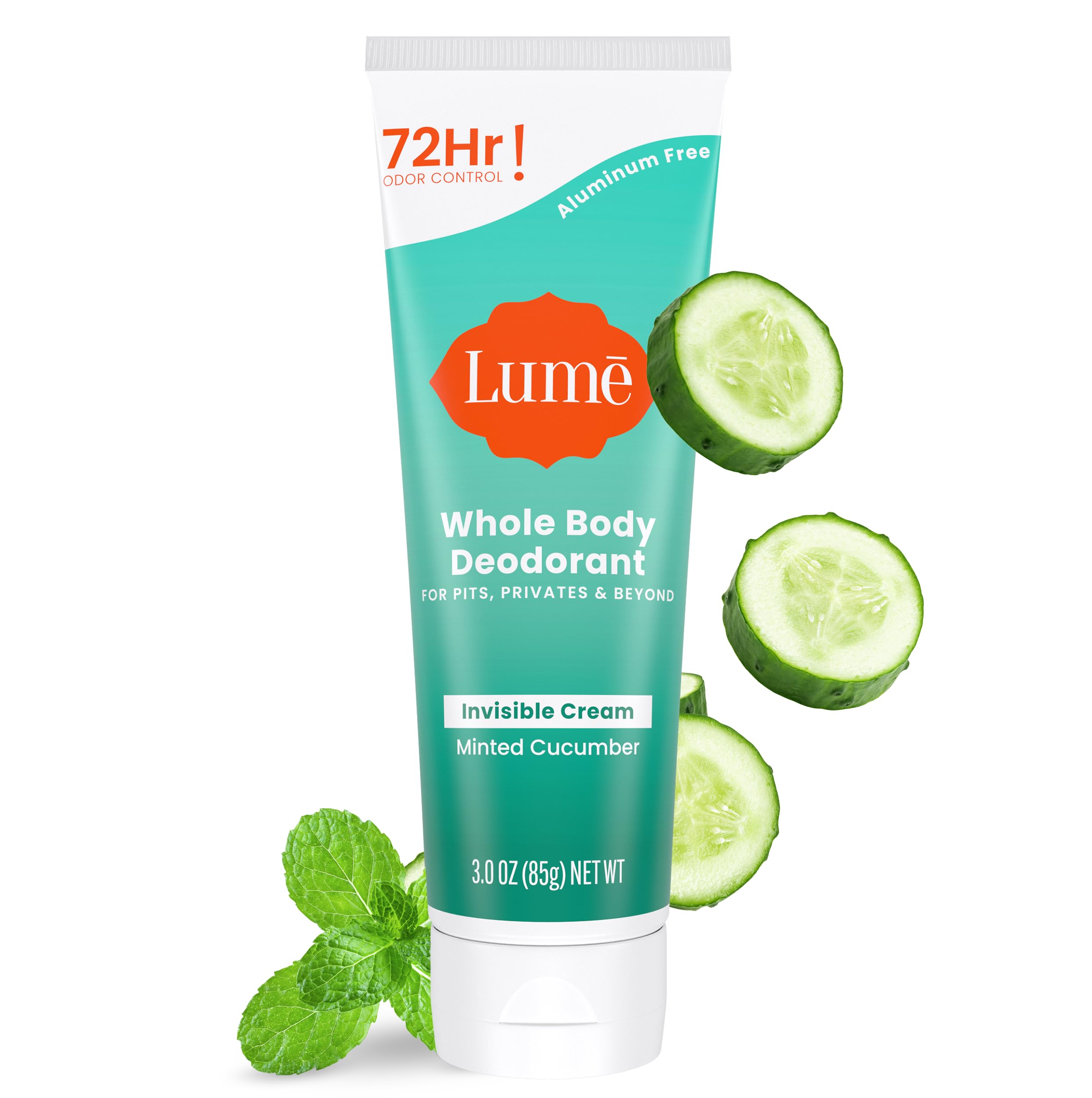 Lume Minted Cucumber invisible cream tube ready for all‑body odor control.