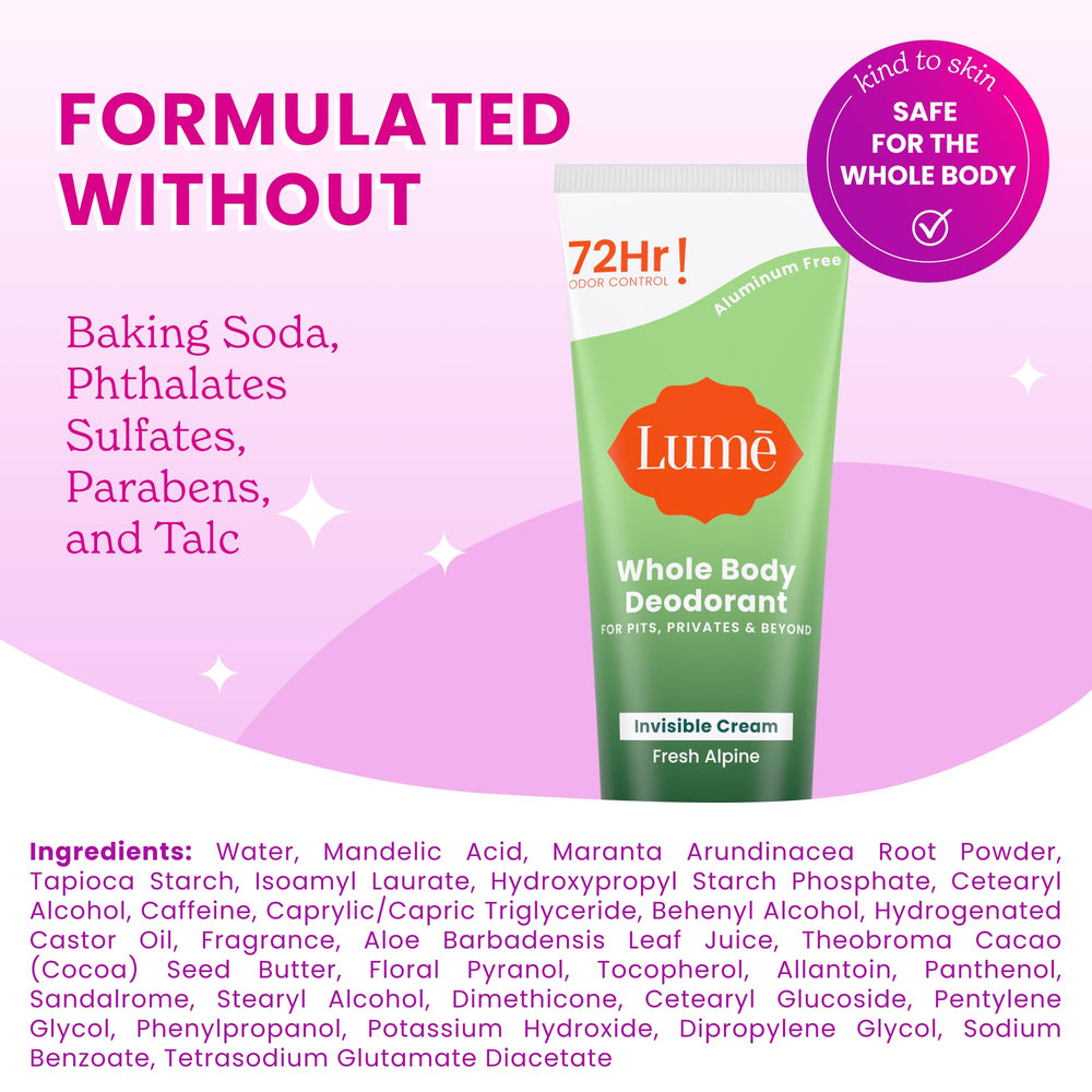 Lume Fresh Alpine scent bottle highlights refreshing aroma for daily wear.