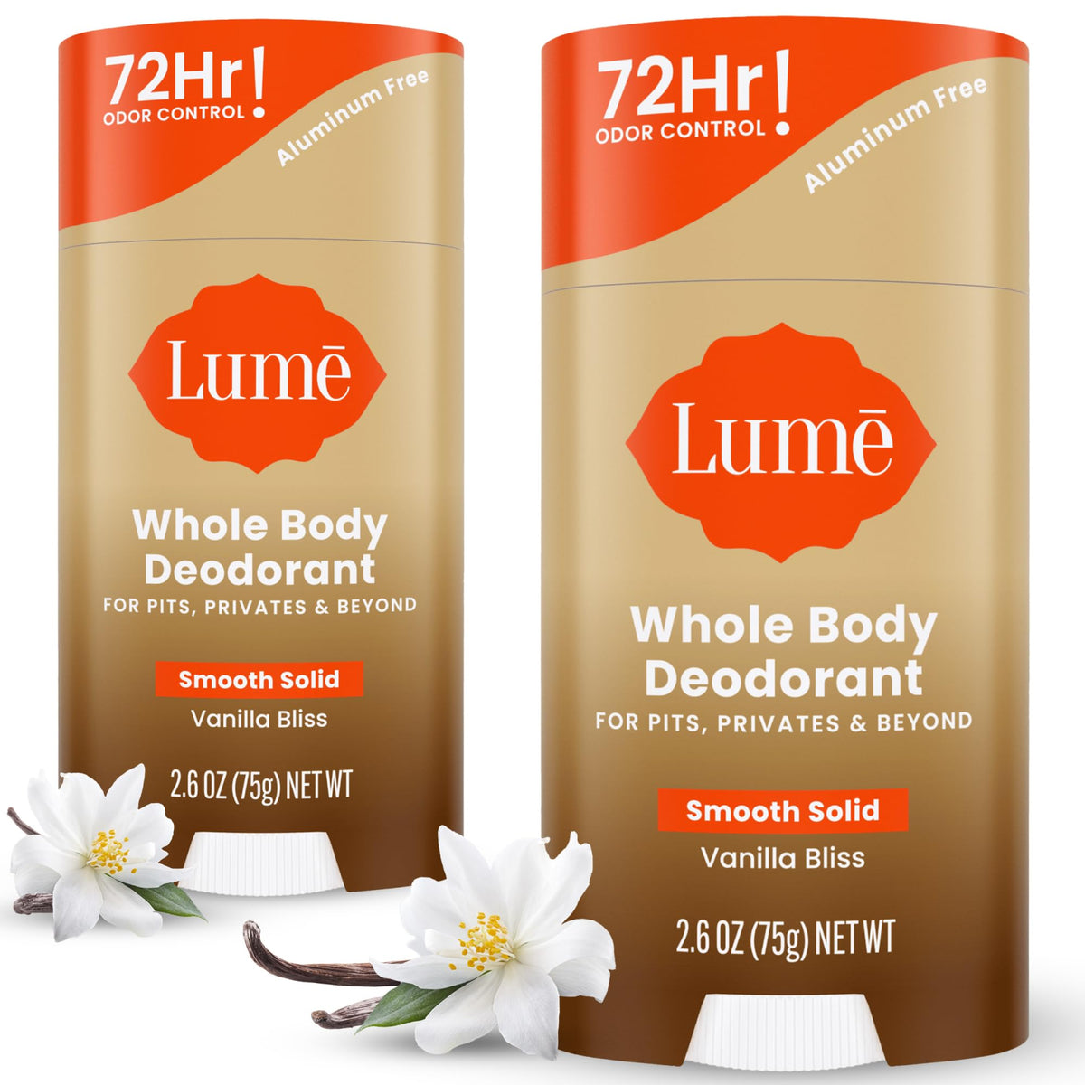 Lume Vanilla Bliss bottle demonstrates all-day odor control for busy days.