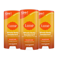 Lume Whole Body Deodorant Smooth Solid toasted coconut packaging for on-the-go odor control