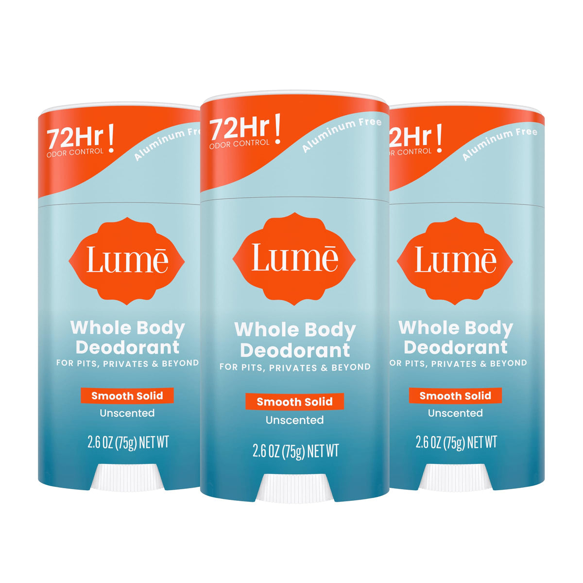 Lume Whole Body Deodorant unscented close-up for all-day odor control.