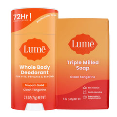 Lume whole-body deodorant stick with smooth application and odor protection.