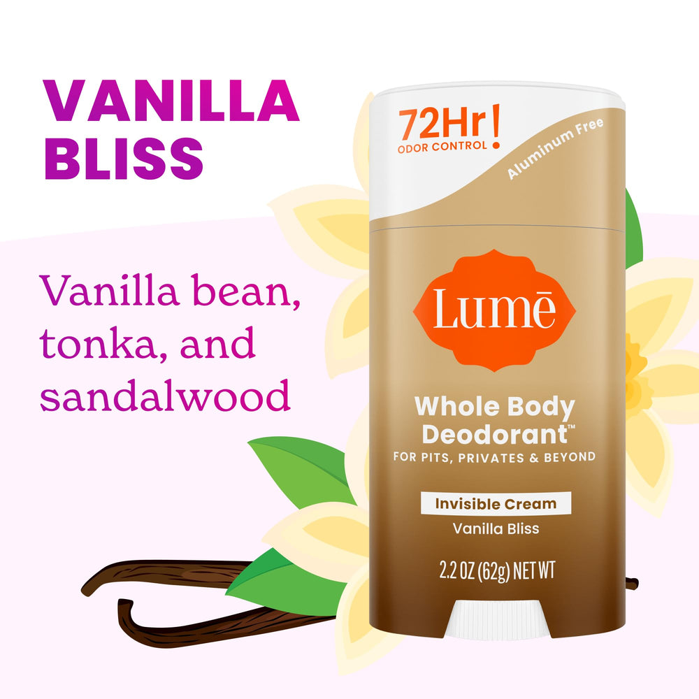 Lume Vanilla Bliss packaging highlights clean, skin-loving formula.