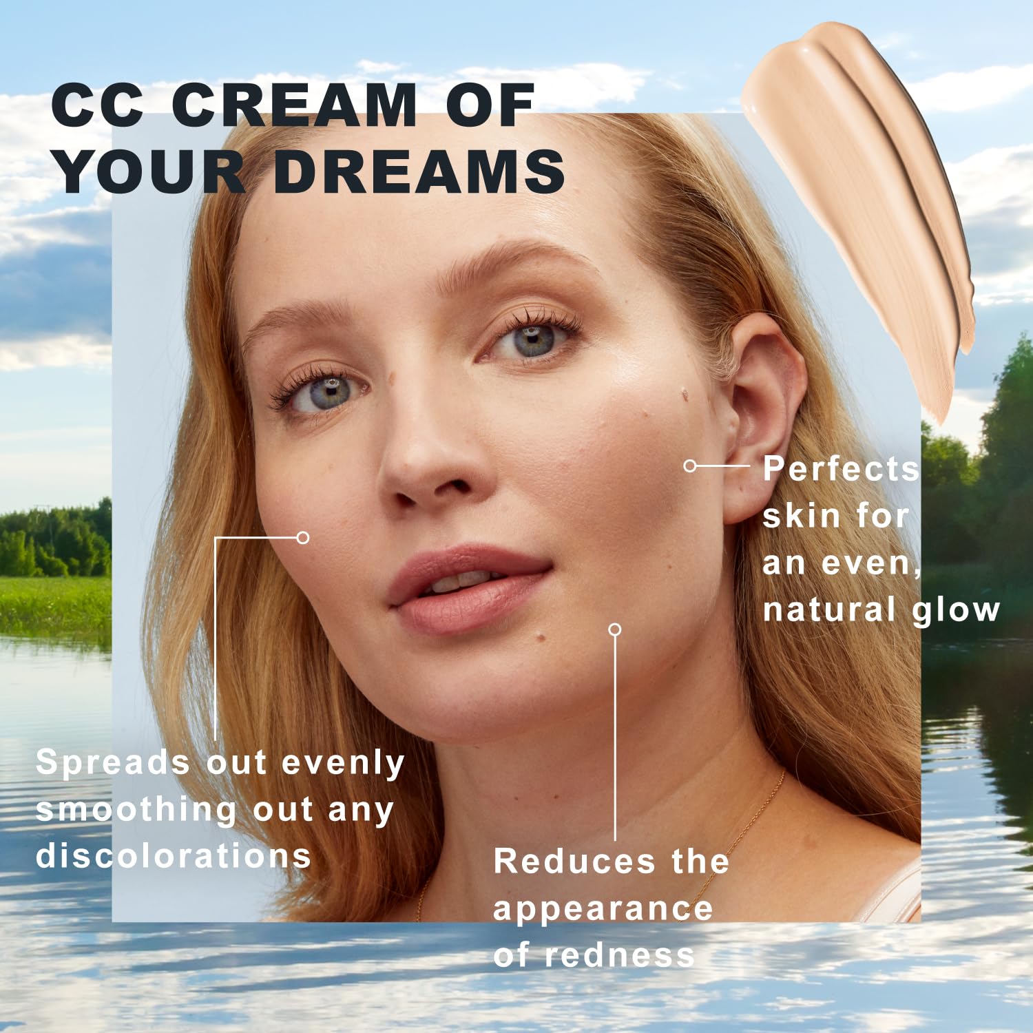 Lumene CC Cream blend swatch shows seamless color correction.
