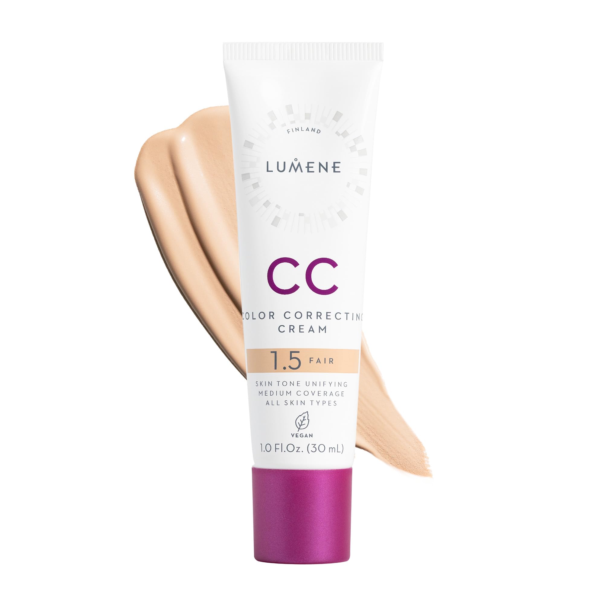 Lumene CC Cream packaging highlighting vegan formula and shade options.