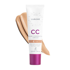 Lumene Color Correcting CC Cream tan bottle shows lightweight coverage