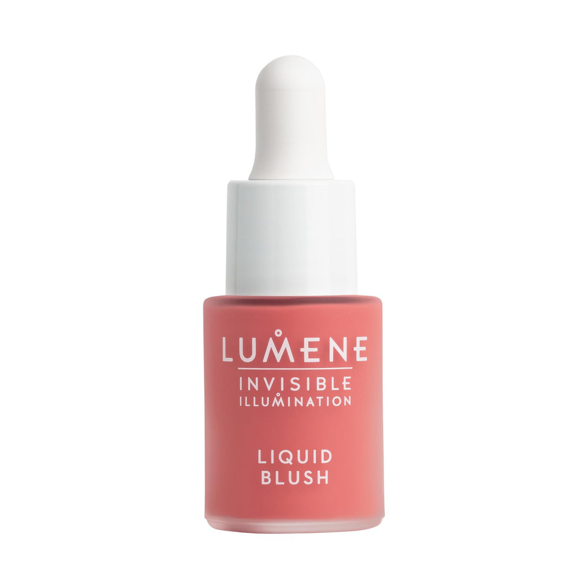 Lumene Invisible Illumination liquid blush bottle showing dewy, buildable color for radiant cheeks