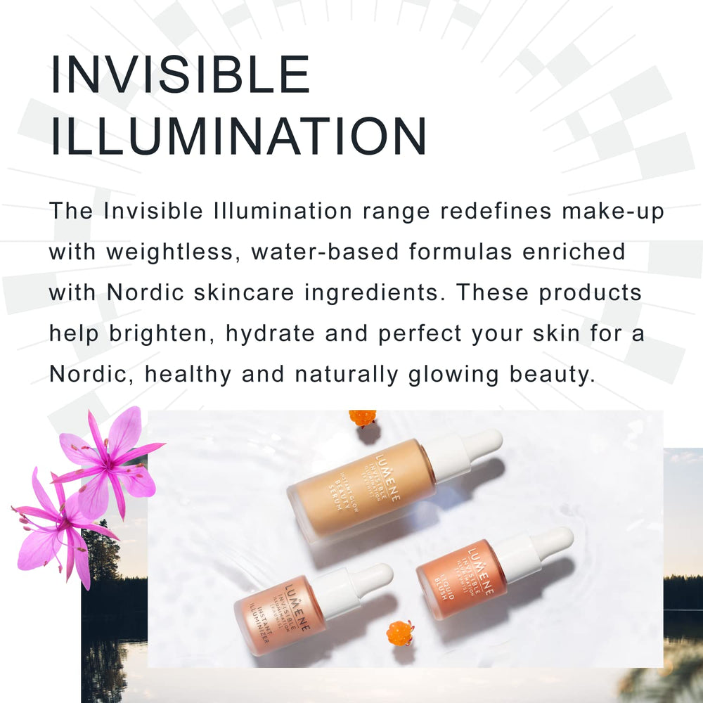 Lumene Invisible Illumination liquid blush dispense note highlights even application and color payoff