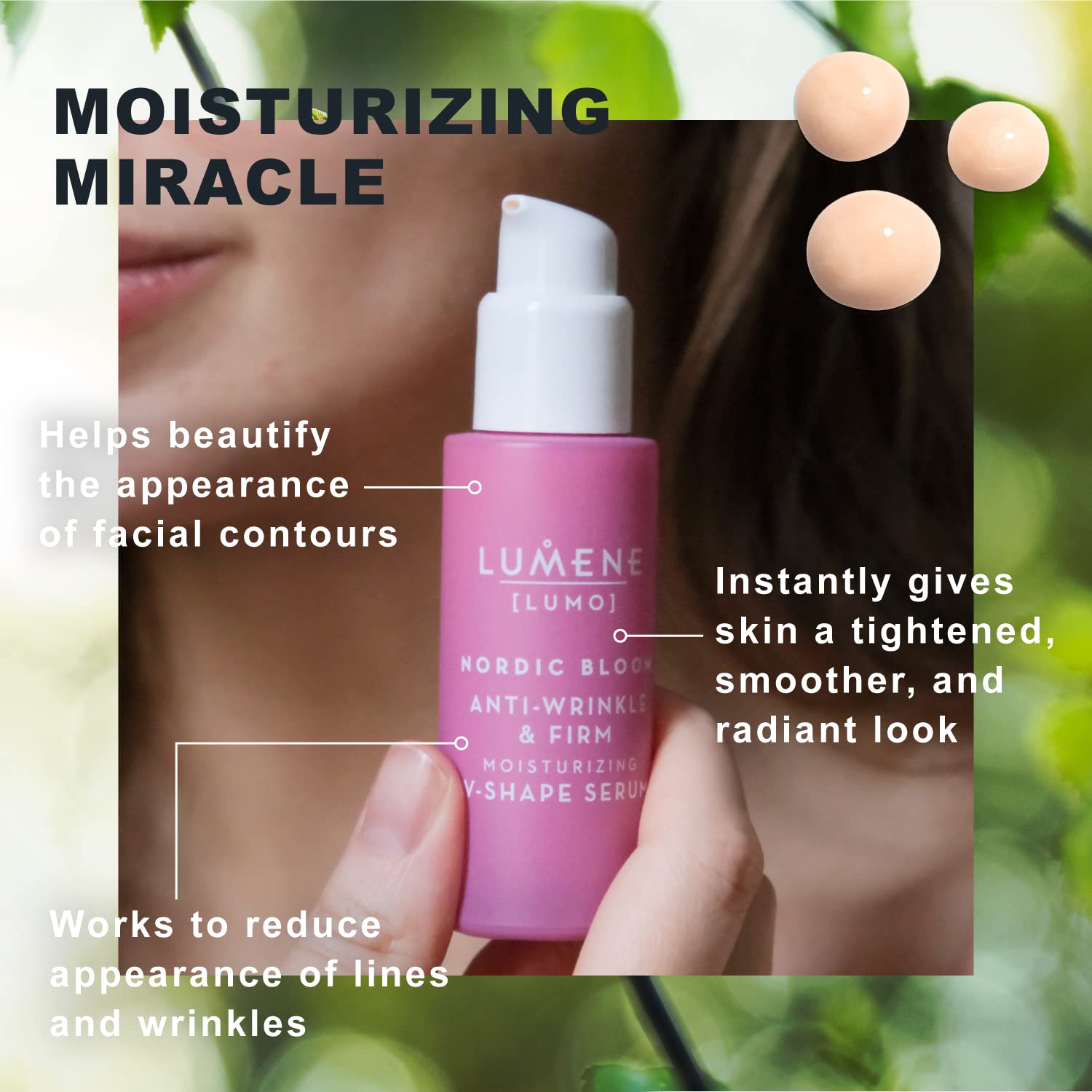 Lumene Lumo Nordic Bloom red algae promotes plumping hydration for skin.