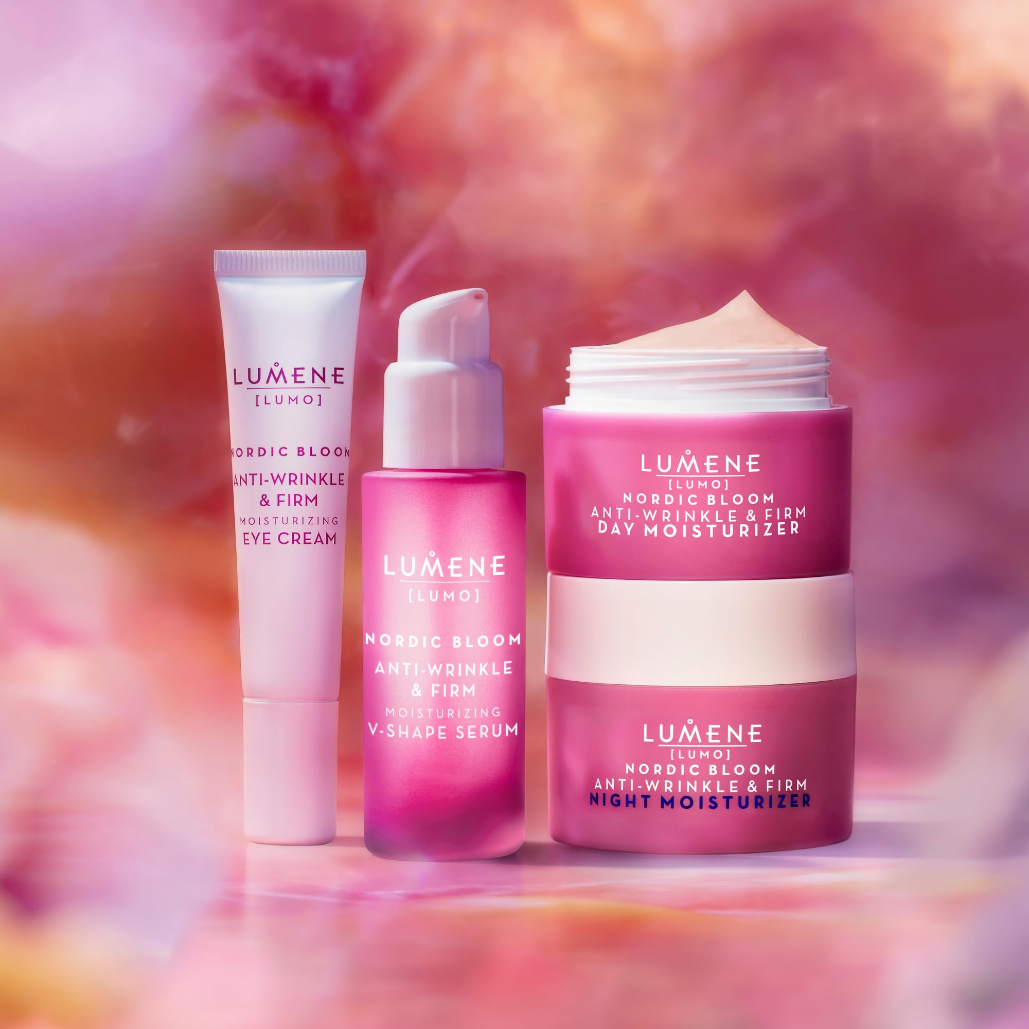 Lumene Nordic Bloom face and neck application demonstrates daily skincare routine