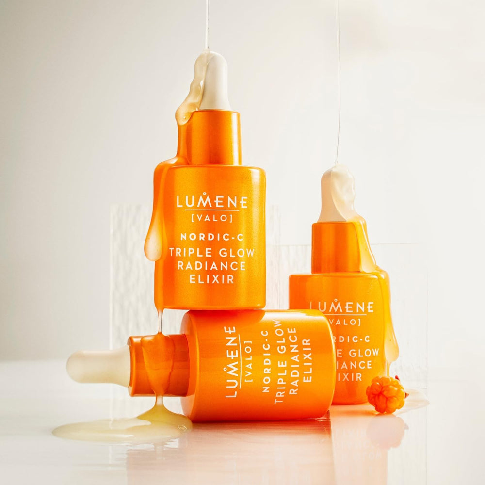 Lumene Nordic-C Valo serum dropper ready for daily brightening and hydration.