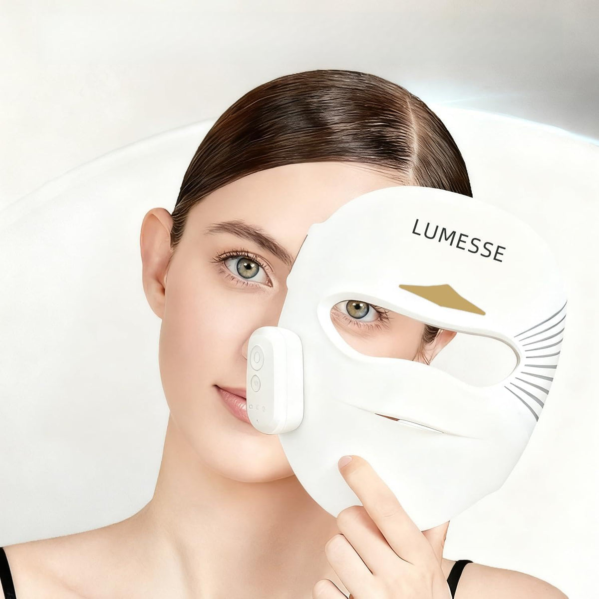 Lumesse red light mask on the face for a smoother, radiant complexion.