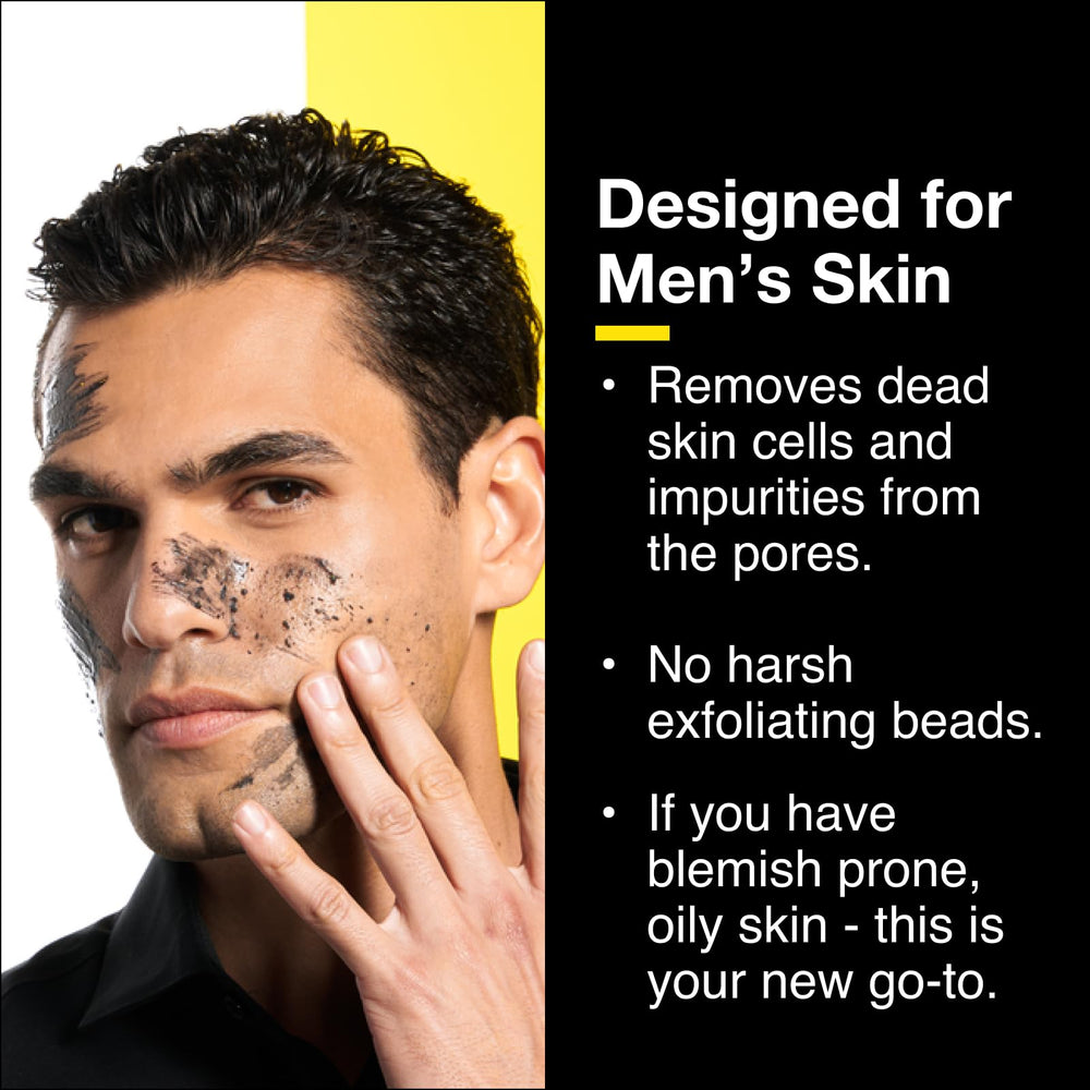 Lumin Charcoal Scrub application on face showing easy pre-shave exfoliation