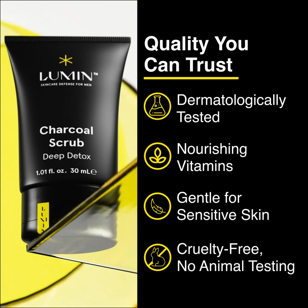 Lumin Charcoal Scrub pores-clearing action demonstrates cleaning pores