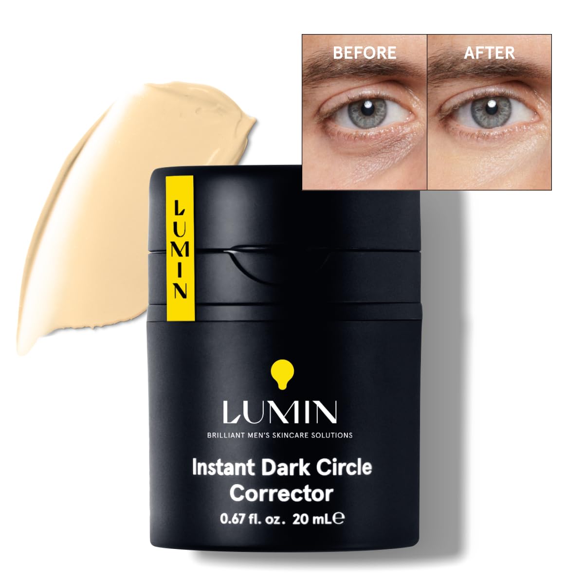 Lumin Instant Dark Circle Corrector tube applying brightening under-eye area.