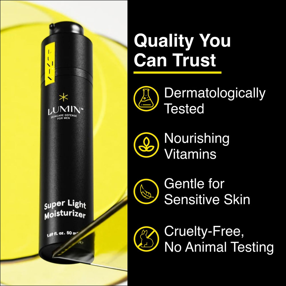 Lumin Super Light Moisturizer men spread on hand demonstrates quick absorption.