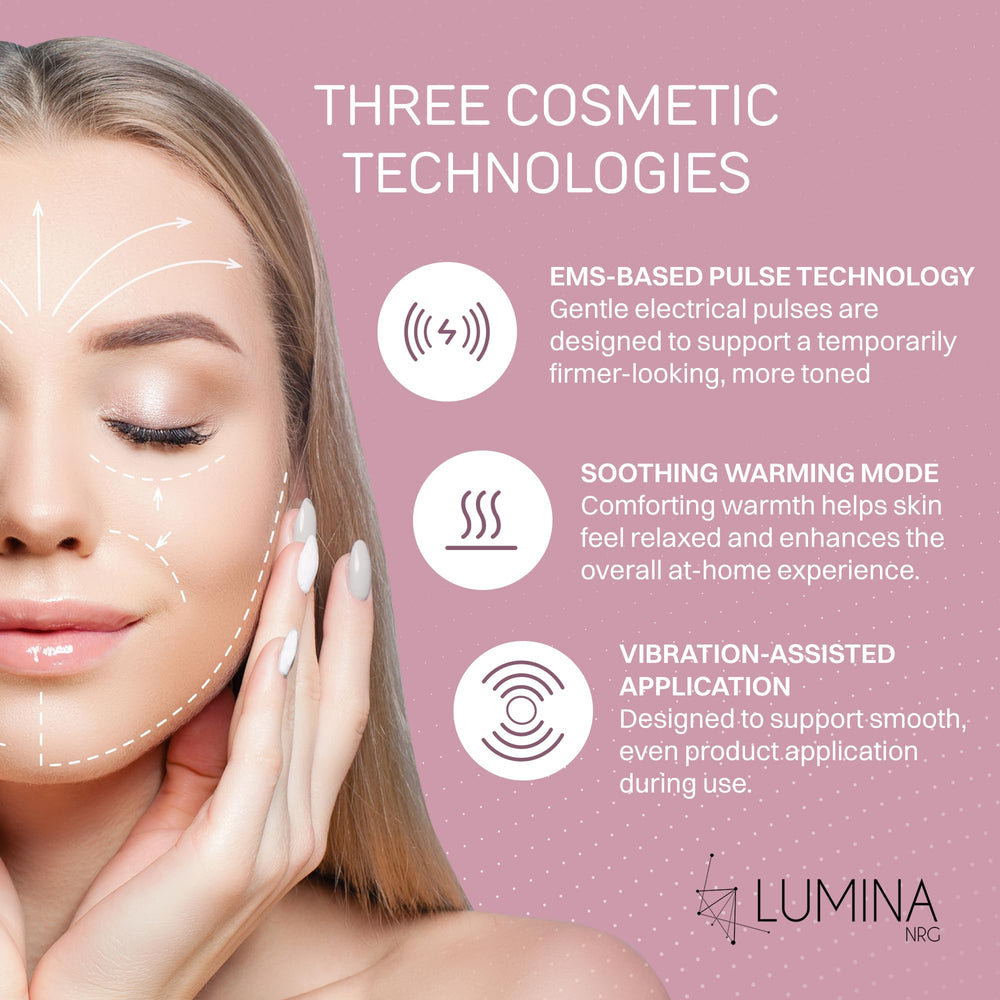 Lumina NRG Mini Glow Pro warmth and vibration provide soothing facial massage