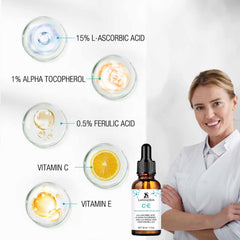 LuminaSkin ferulic acid boost label indicating stabilized formula and protection.