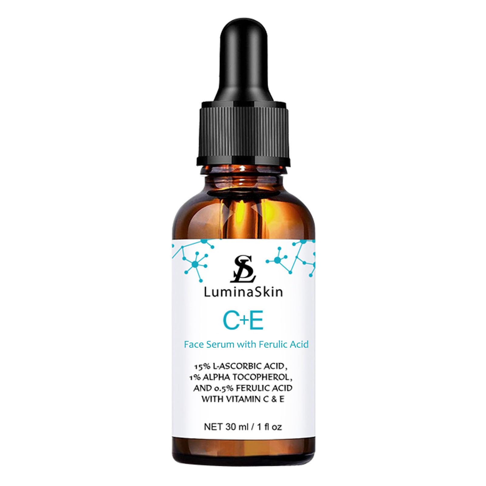 LuminaSkin Vitamin C Serum in amber bottle for daily antioxidant protection.