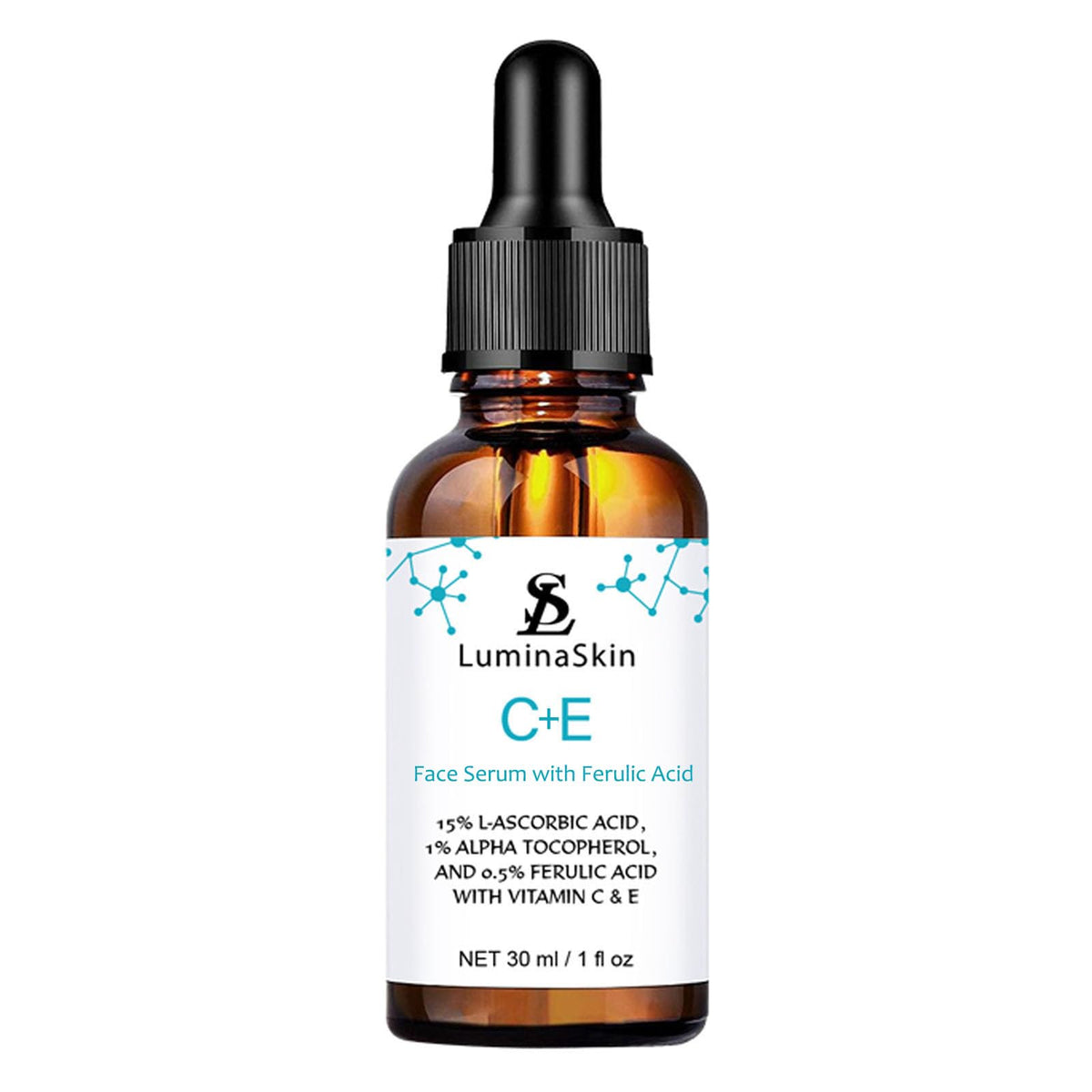 LuminaSkin Vitamin C Serum in amber bottle for daily antioxidant protection.