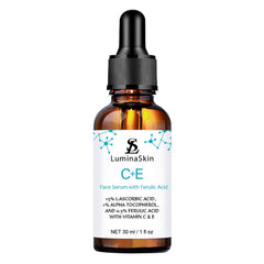 LuminaSkin Vitamin C Serum in amber bottle for daily antioxidant protection.