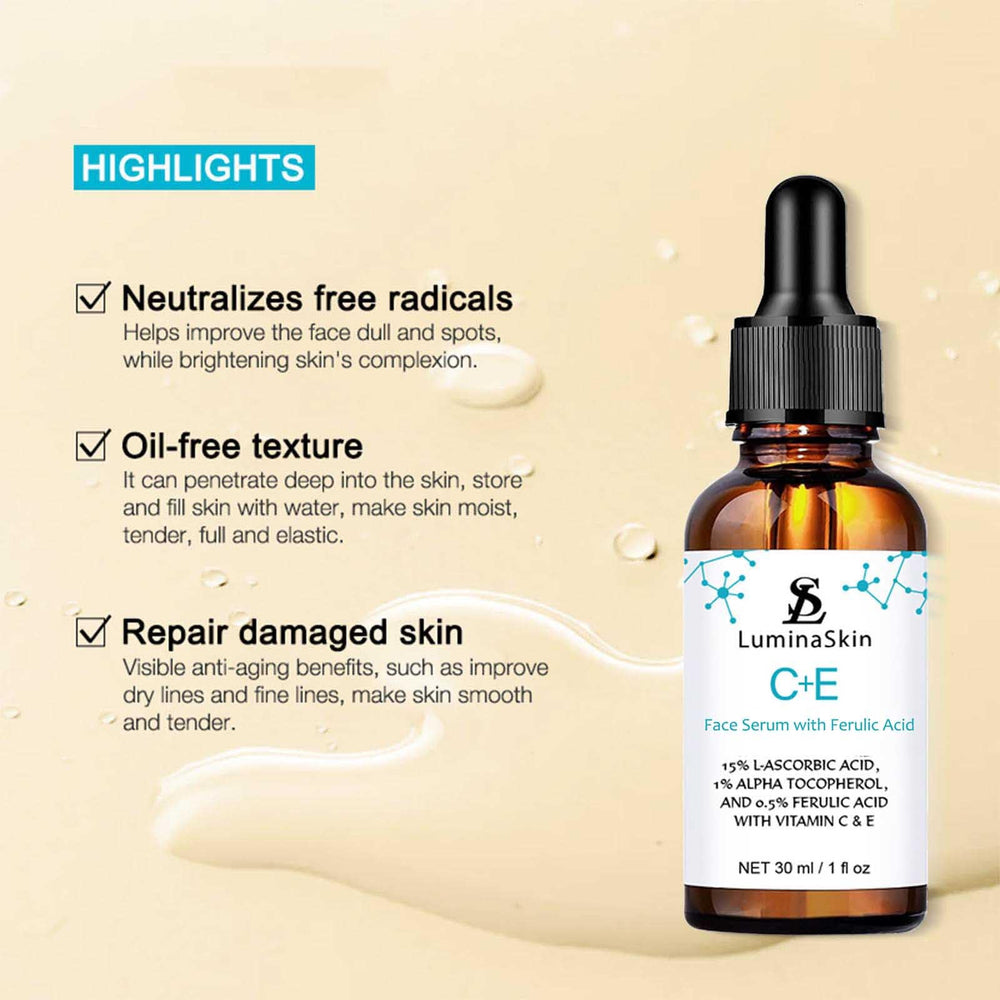 LuminaSkin bottle icon highlighting vitamin E for nourishing hydration.
