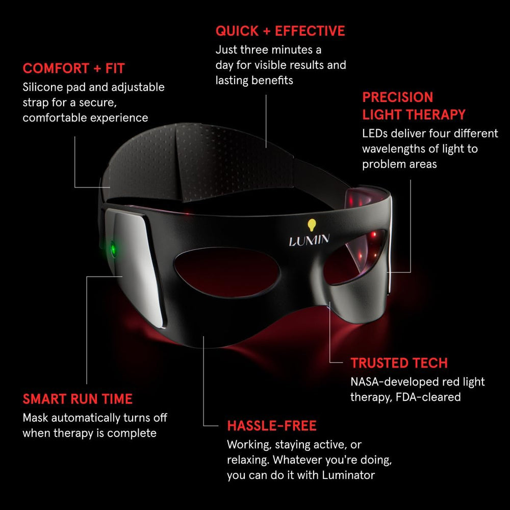 Luminator Eye Mask reveals red and infrared LEDs for targeted under-eye care.