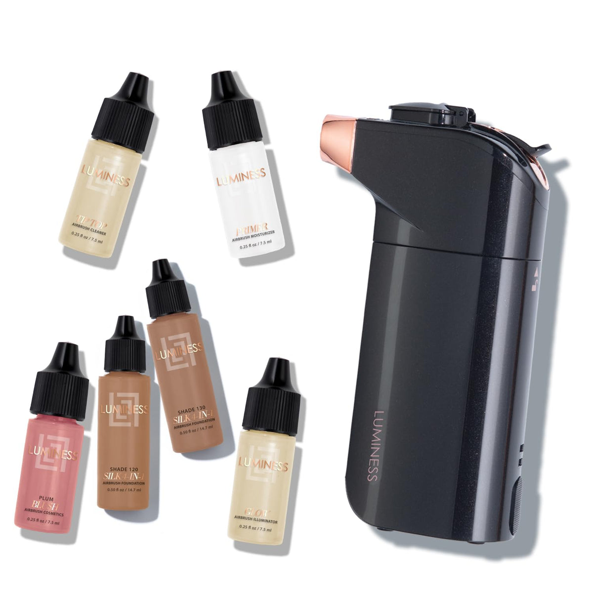 Luminess Breeze Duo device shown for portable airbrush makeup application on the go.