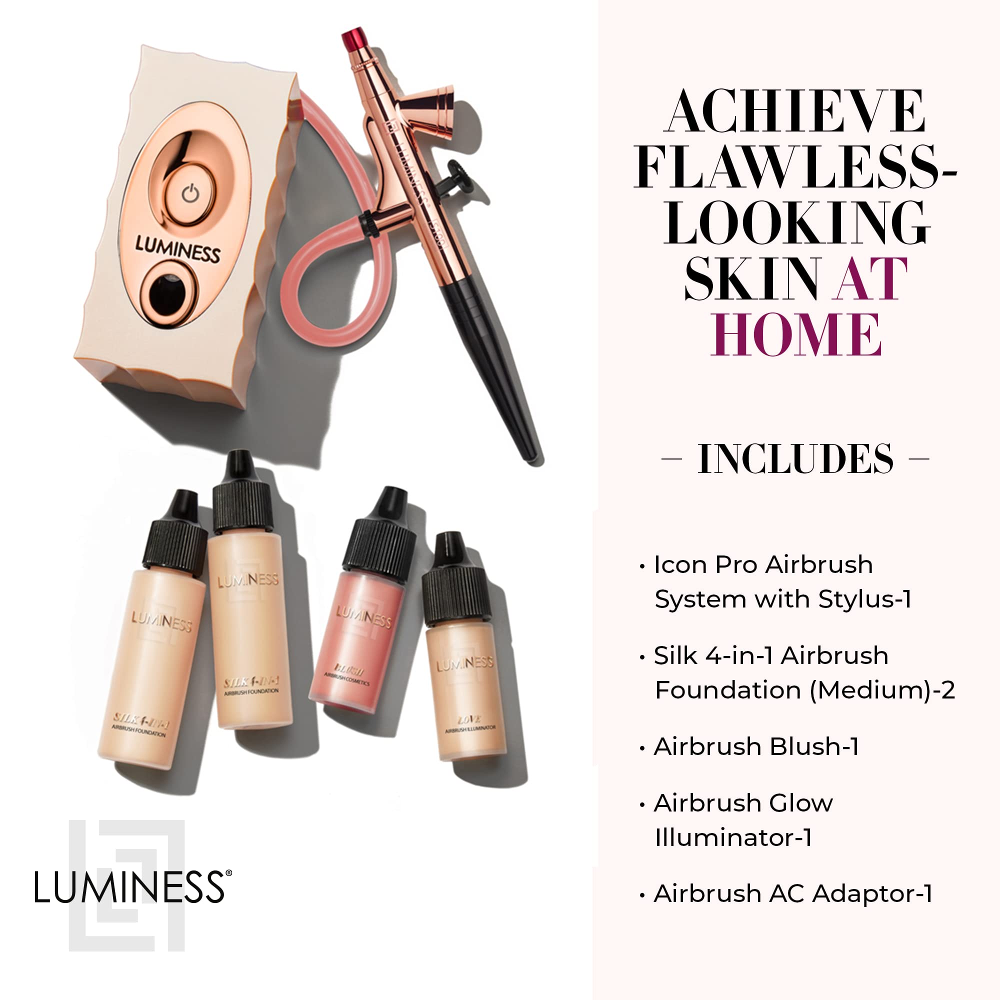 Luminess Silk 4-in-1 Foundation bottle highlights all-in-one coverage and hydration